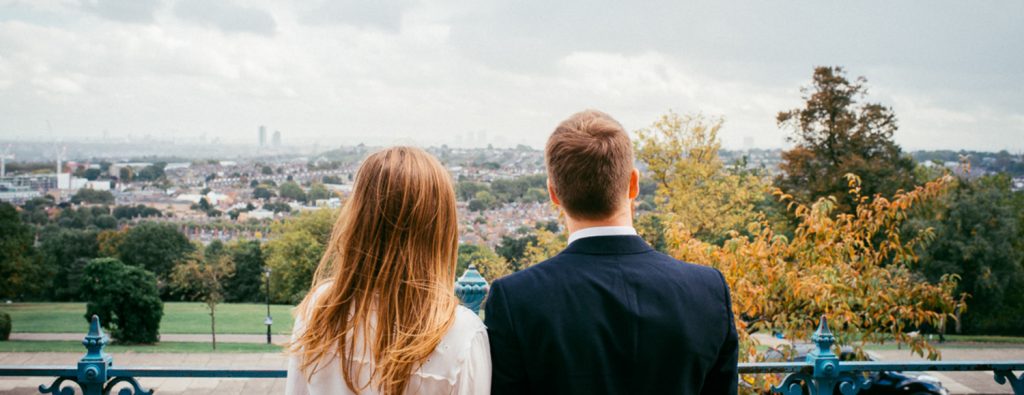 Sophie and Matt looking over London from Alexandra Palace