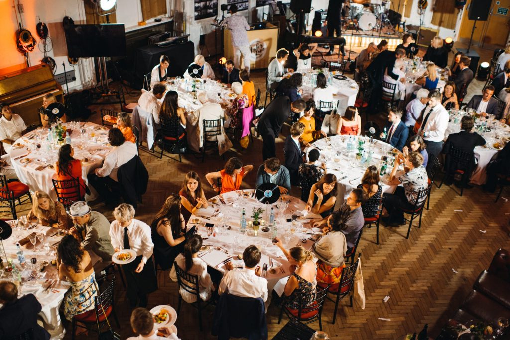 The dinner tables in abbey road studio during wedding