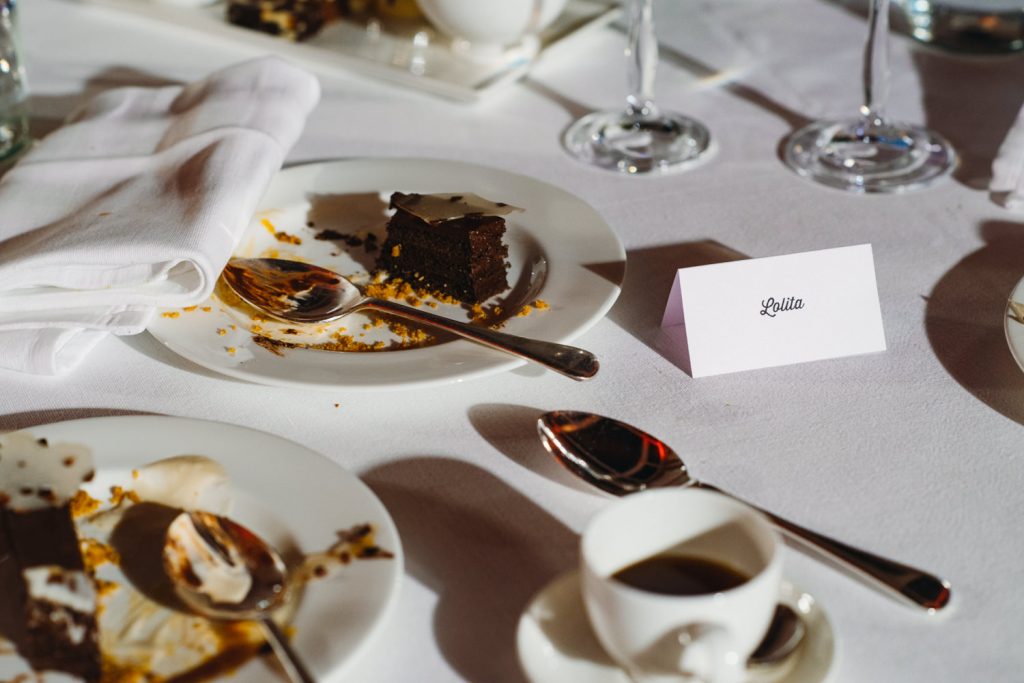 Wedding diner desert left over table lotita name card