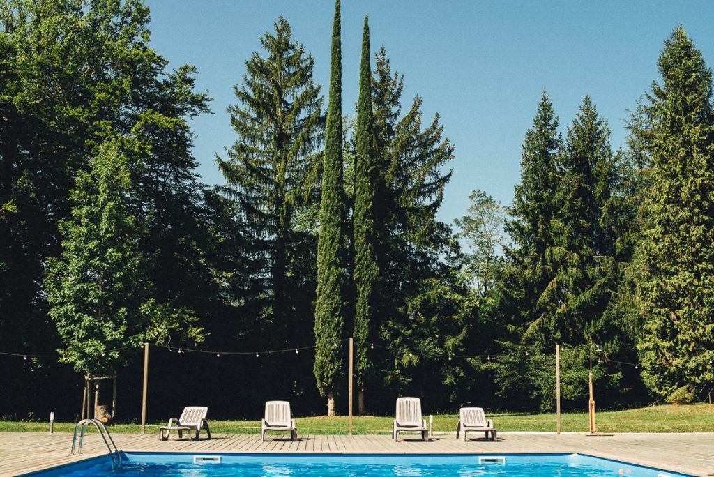 Cypresses and swiming pool at Chateau Saint Michel South of France